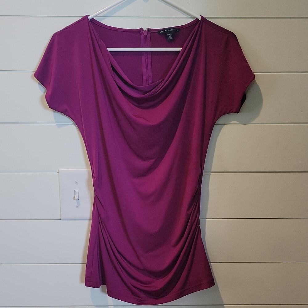 BANANA REPUBLIC RUCHED WAIST BLOUSE  XS  PURPLE/PINK